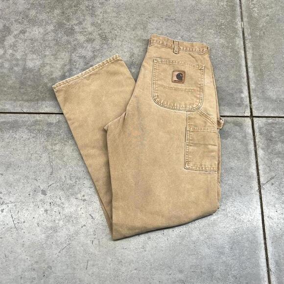 Carhartt Other - vintage carhartt sun faded tan relaxed baggy flannel lined dungaree cargo pants